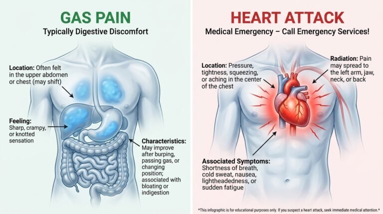 Difference between gas pain and heart attack