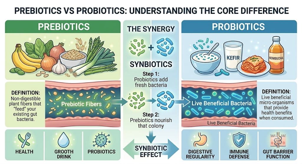 Prebiotics vs Probiotics Understanding the Core Difference